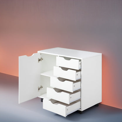 5-Drawer Wood Storage Dresser Cabinet with Wheels - Craft Organizer and Makeup Drawer Unit for Closet and Bedroom