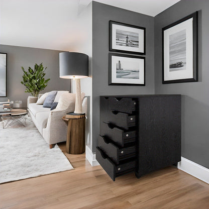 5-Drawer Wood Storage Dresser Cabinet with Wheels - Craft Organizer and Makeup Drawer Unit for Closet and Bedroom