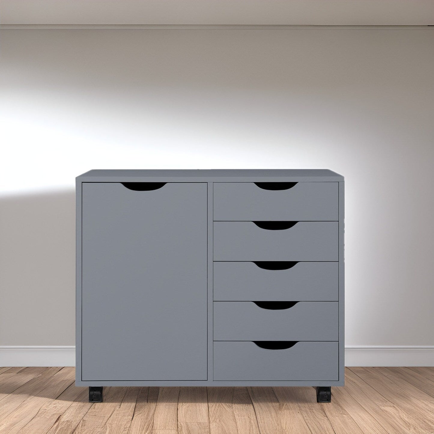 5-Drawer Wood Storage Dresser Cabinet with Wheels - Craft Organizer and Makeup Drawer Unit for Closet and Bedroom