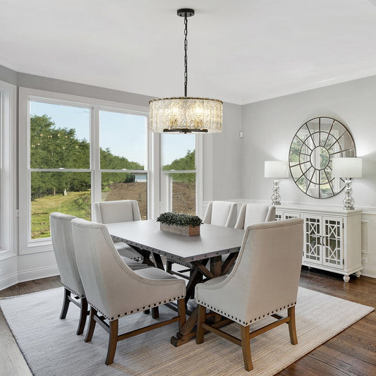 Lustre tambour rond moderne à 5 lumières, lustre semi-encastré classique, suspension pour îlot de cuisine et salle à manger