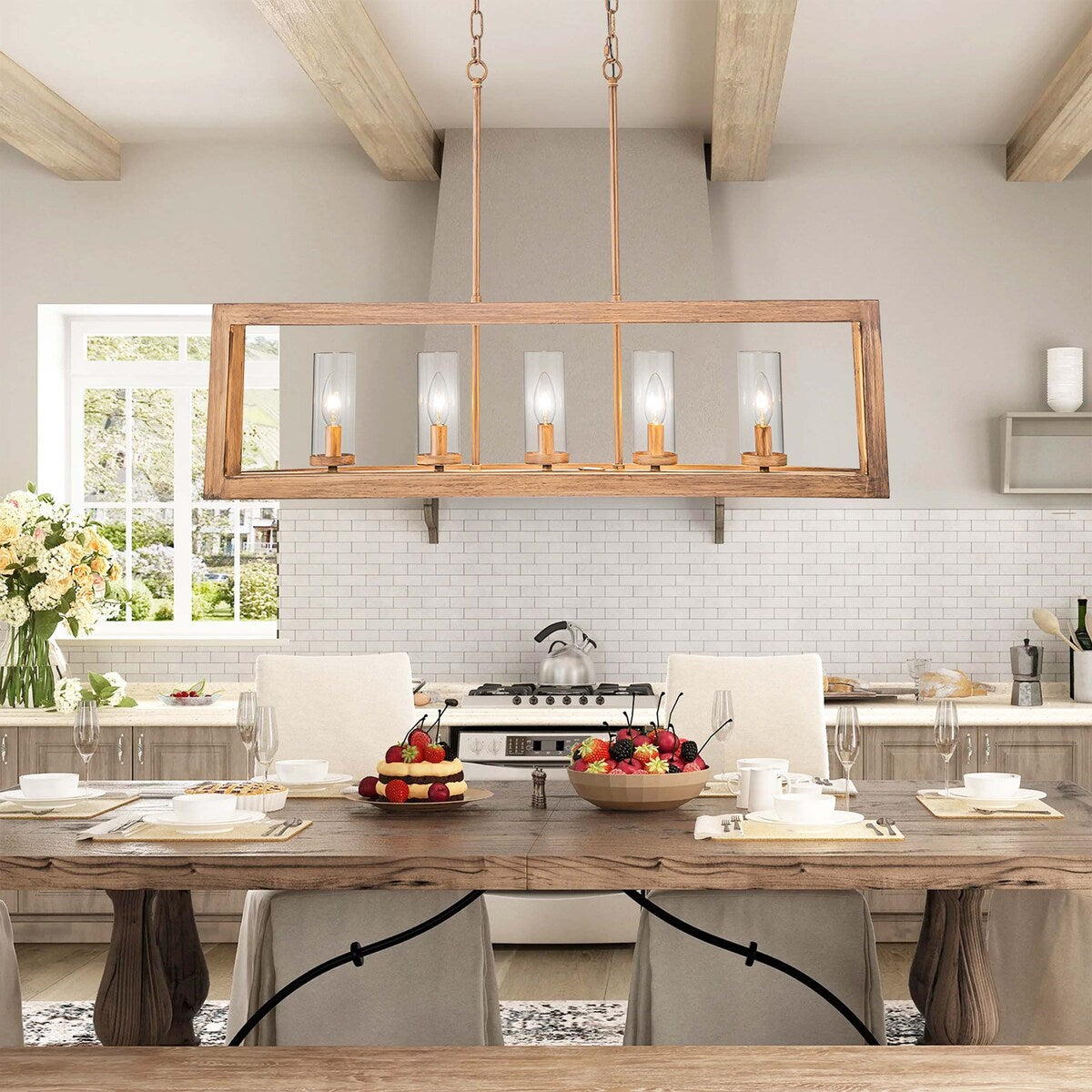 Lustre rectangulaire en verre vintage à 5 lumières pour îlot de cuisine industriel moderne du milieu du siècle