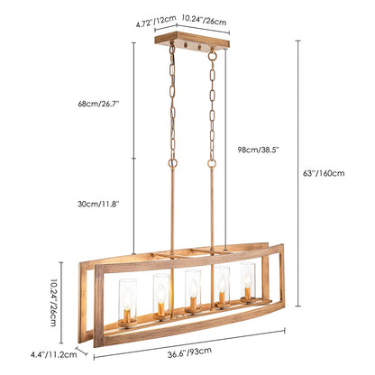 Lustre rectangulaire en verre vintage à 5 lumières pour îlot de cuisine industriel moderne du milieu du siècle