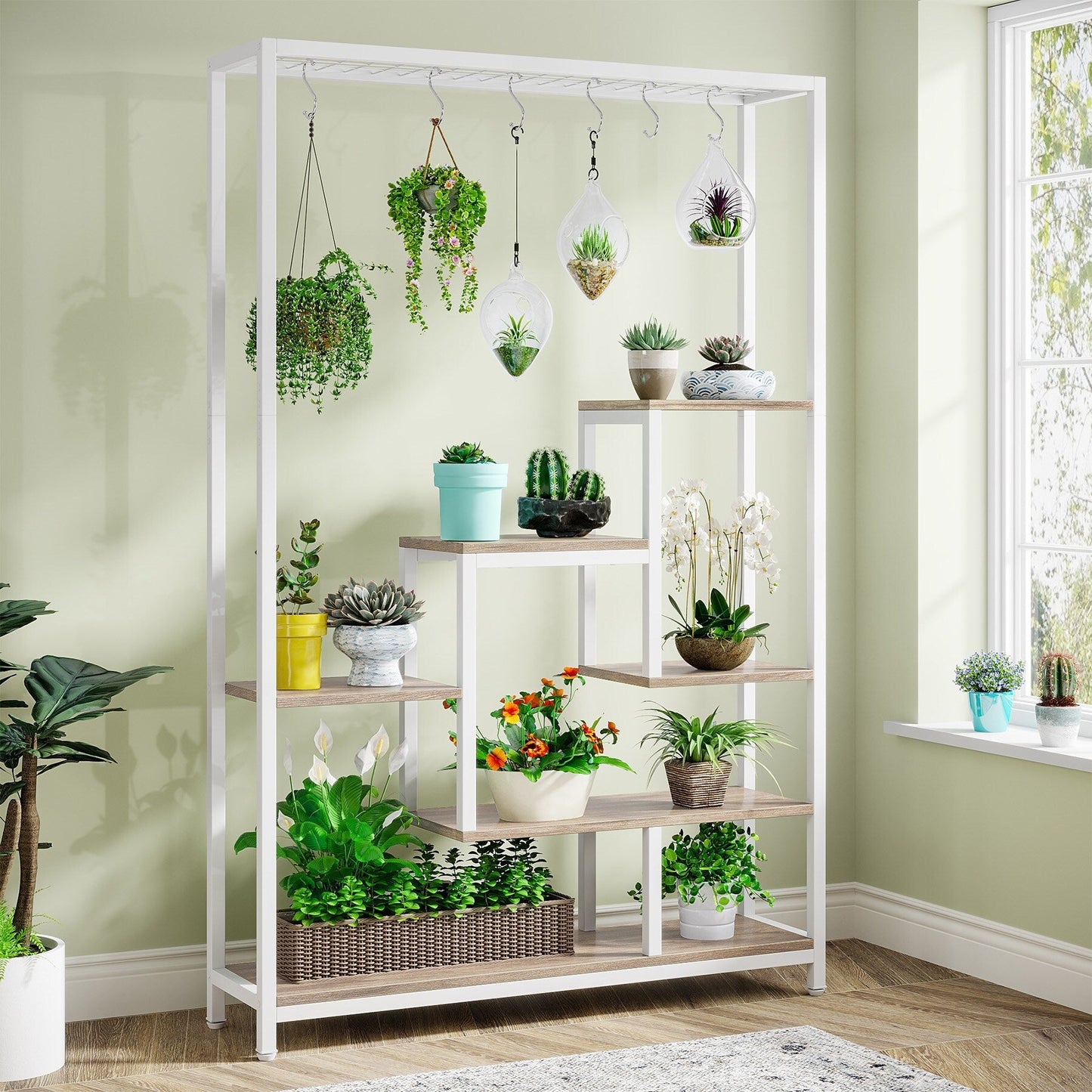 5-Tier Tall Indoor Plant Stand, 70.9 inches Plant Shelf with 10PC Hanging Hooks