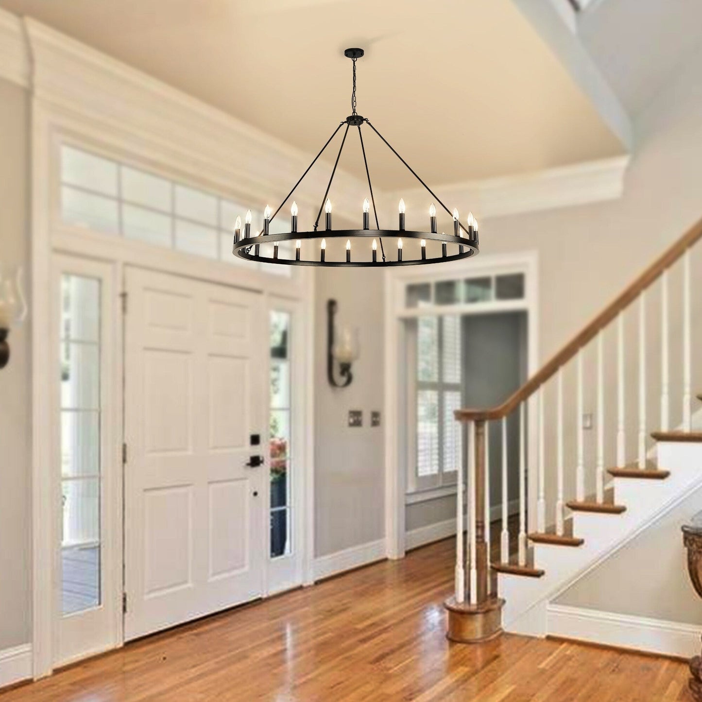 Lustre rond à 24 lumières en forme de roue de chariot de 54 pouces