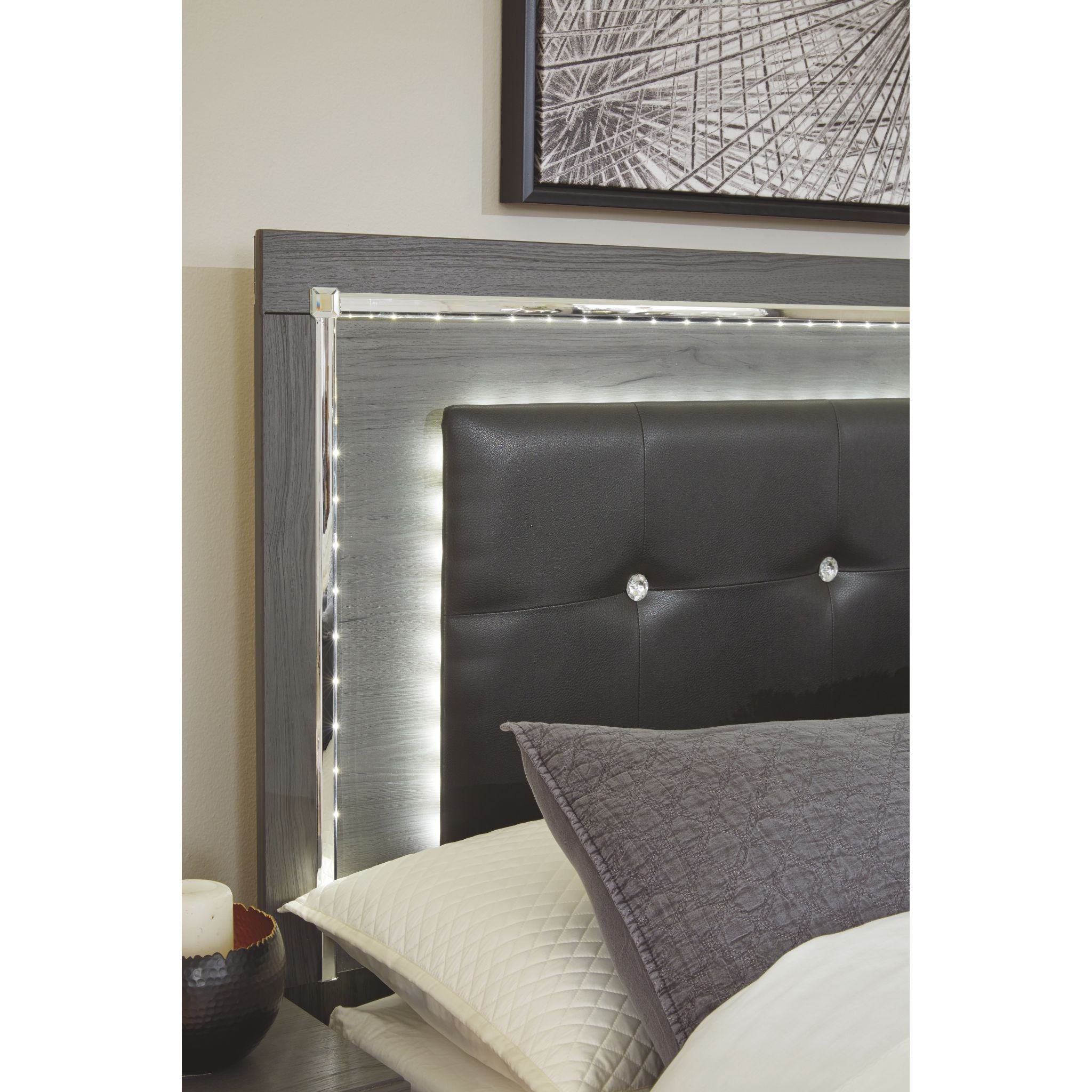 Lit à panneaux de rangement Lodanna - Gris