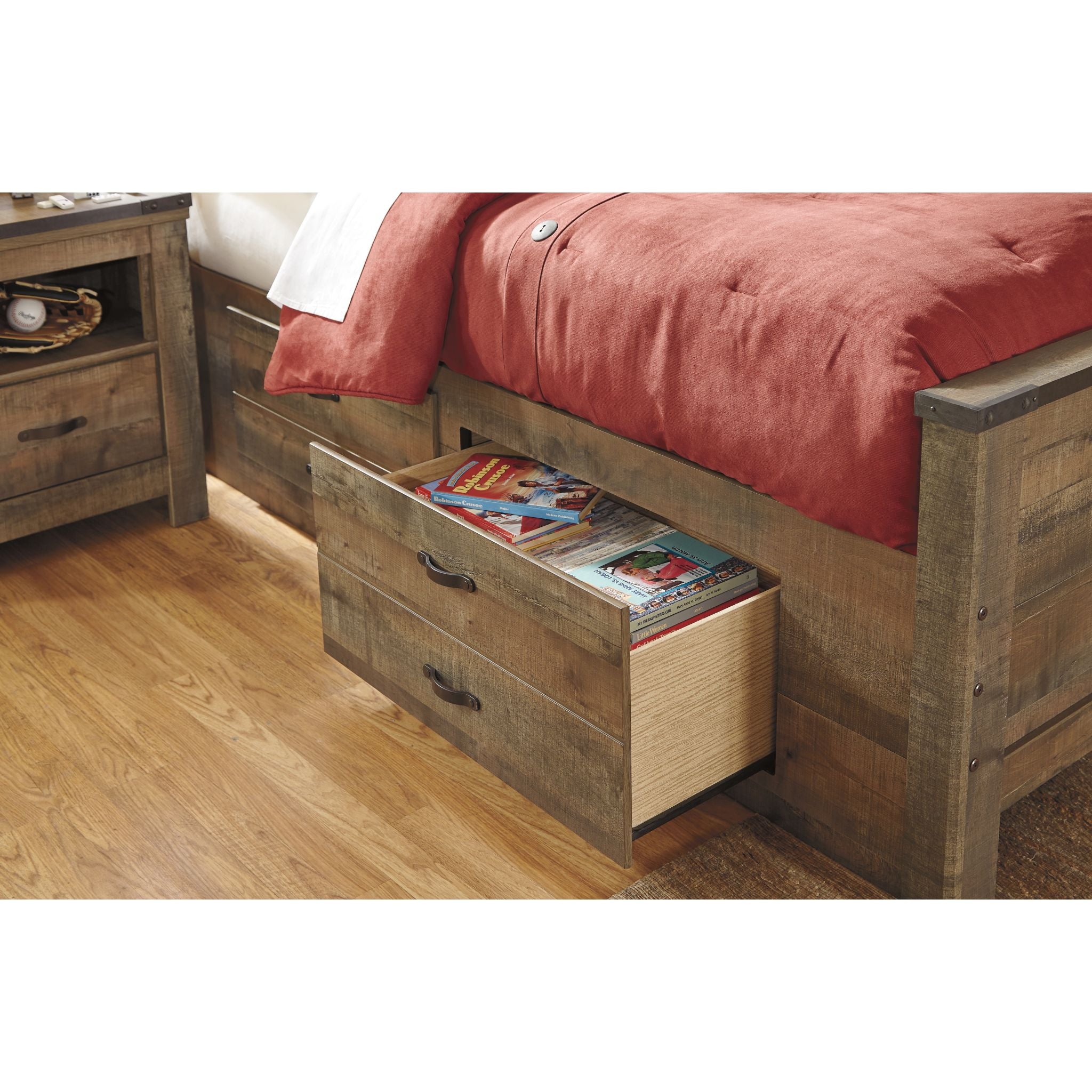 Lit Trinell avec 2 tiroirs de rangement - Marron