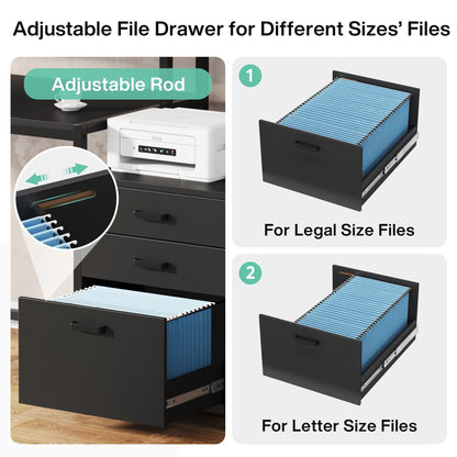 Bureau d'ordinateur 63 avec support d'écran, bureaux ergonomiques pour la maison avec tiroirs et classeur