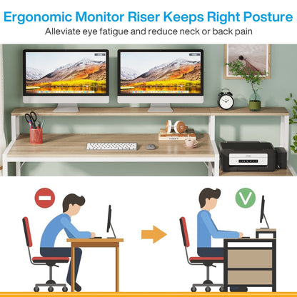 Bureau d'ordinateur 63 avec support d'écran, bureaux ergonomiques pour la maison avec tiroirs et classeur