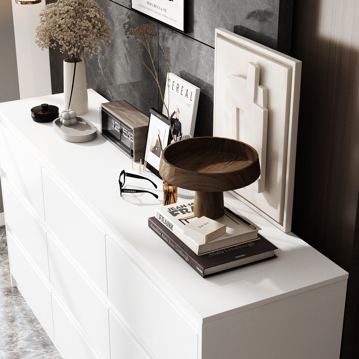 Commode d'appoint à 9 tiroirs 63W pour salon, chambre à coucher