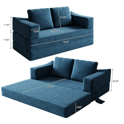 70.87 Upholstered Convertible Sleeper Sofa, Convertible Chair Floor Couch Comfy Sofa for Living Room, Bedroom, Chenille Fabric