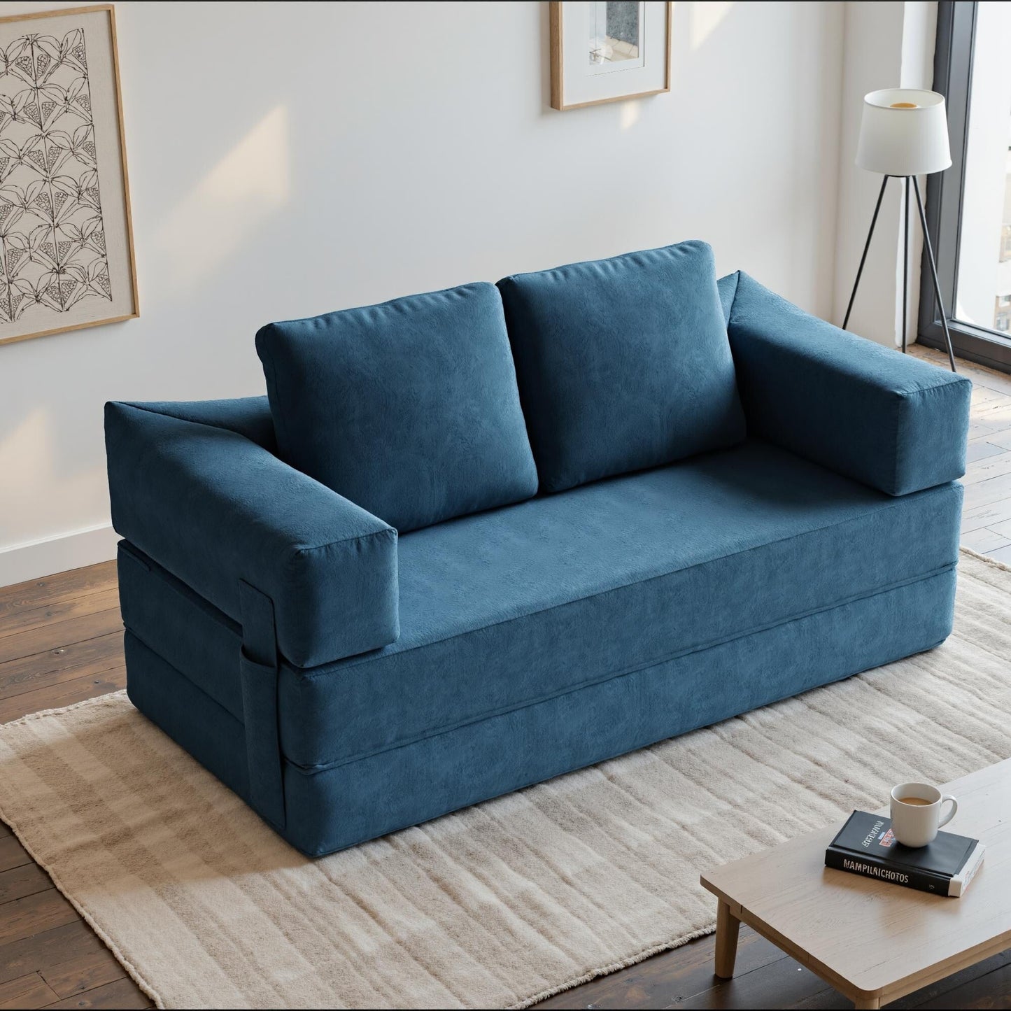 70.87 Upholstered Convertible Sleeper Sofa, Convertible Chair Floor Couch Comfy Sofa for Living Room, Bedroom, Chenille Fabric