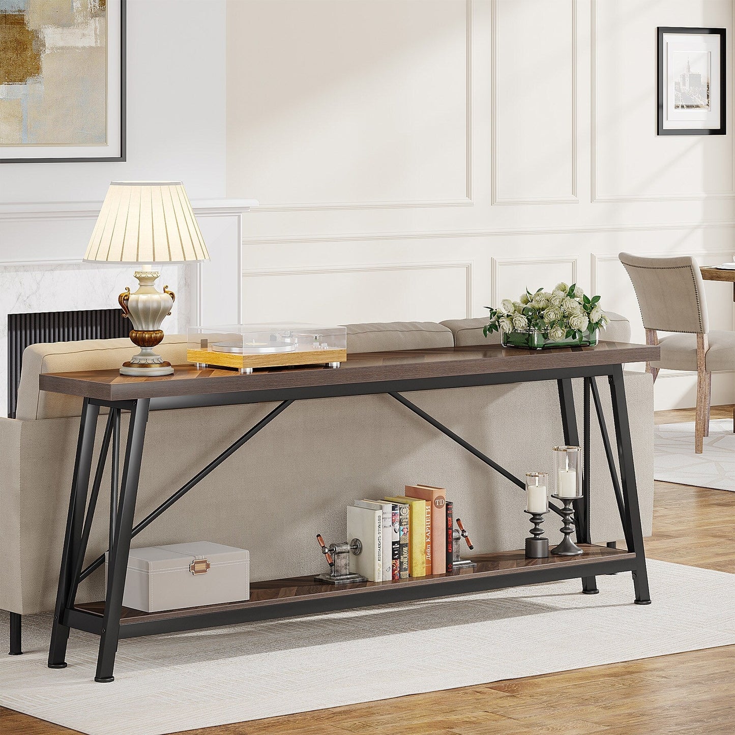 Table console d'entrée extra-longue de 70,9 pouces, style industriel