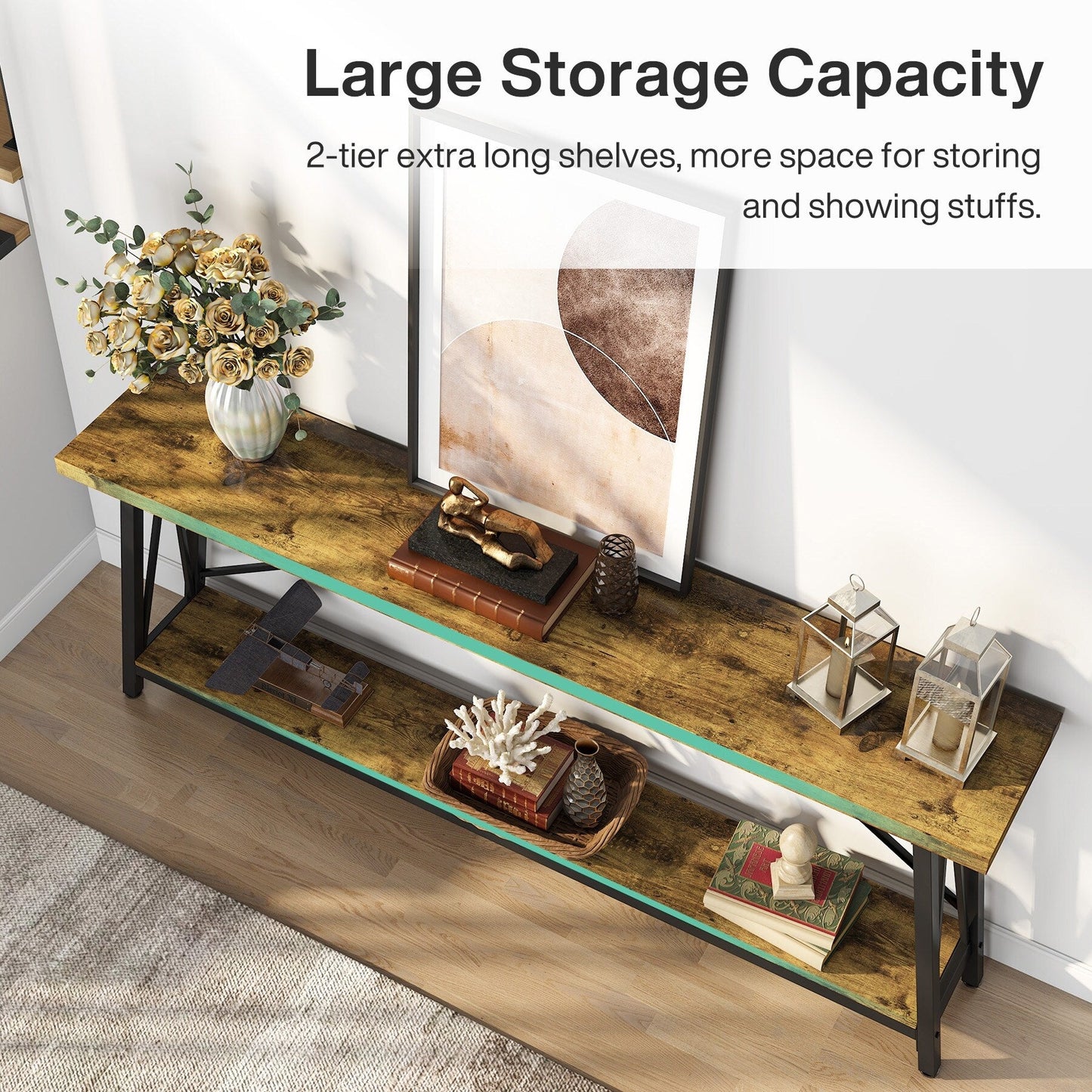 Table console d'entrée extra-longue de 70,9 pouces, style industriel