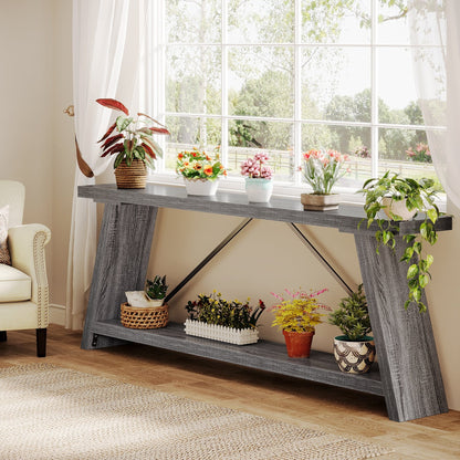 Console de canapé en bois rustique de 70,9 pouces de long avec étagère de rangement