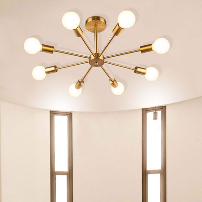 Black/ Gold Sputnik Semi Flush Mount Lamp Close to Ceiling Light Fixture for Living Room/ Kitchen/ Office/ Bedroom/ Foyer