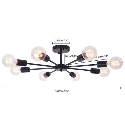 Black/ Gold Sputnik Semi Flush Mount Lamp Close to Ceiling Light Fixture for Living Room/ Kitchen/ Office/ Bedroom/ Foyer