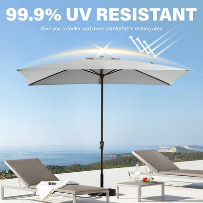 8*10ft Rectangular Patio Market Umbrella with Crank & Tilt，UV-Resistant