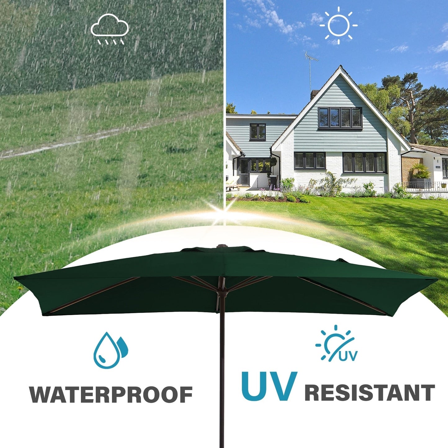 8*10ft Rectangular Patio Market Umbrella with Crank & Tilt，UV-Resistant