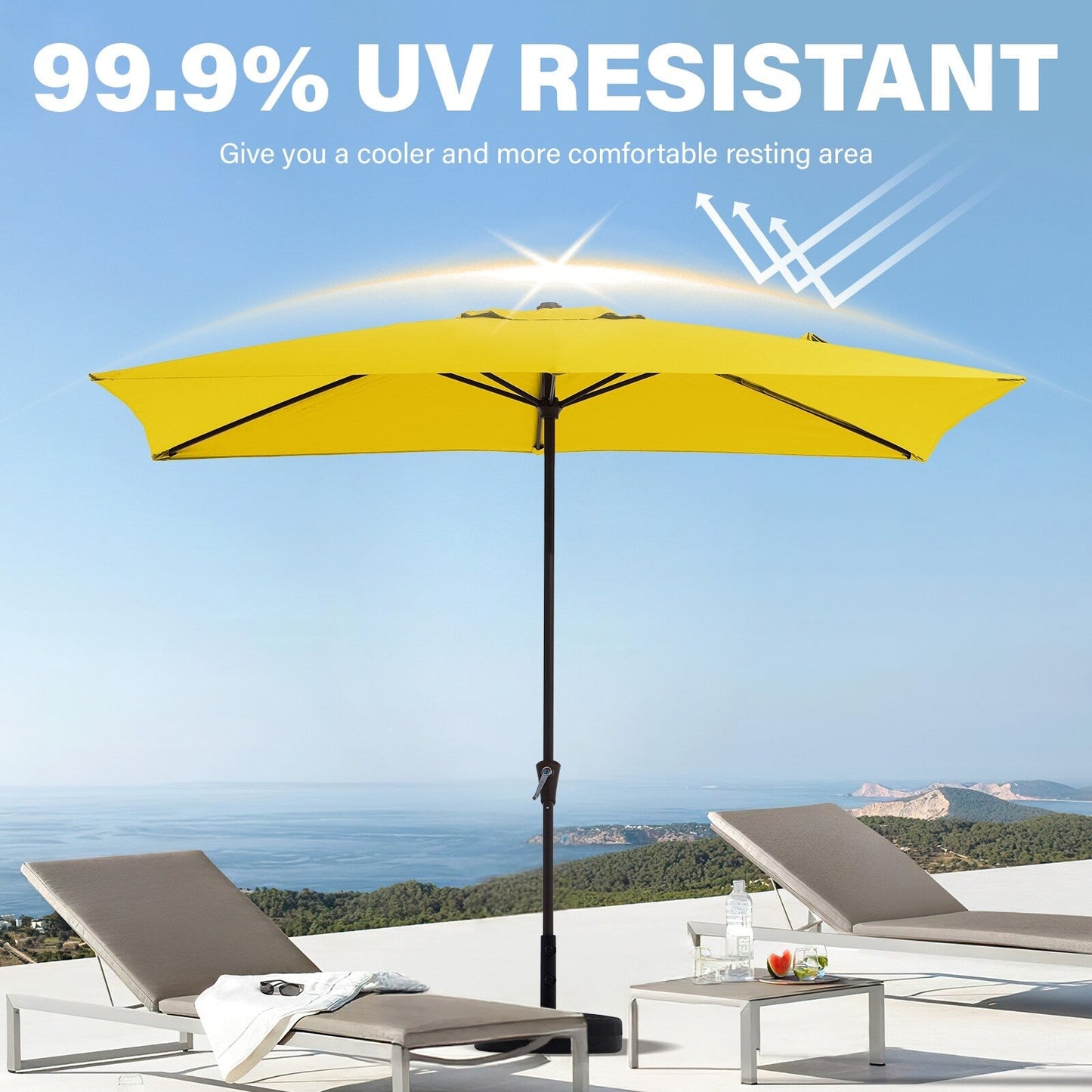 8*10ft Rectangular Patio Market Umbrella with Crank & Tilt，UV-Resistant