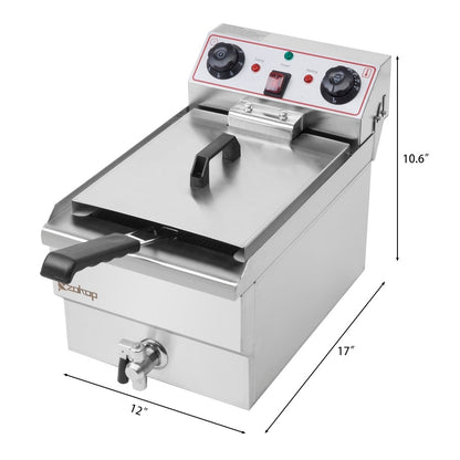 Friteuse à cuve unique en acier inoxydable de 8,5 QT, 1 700 W max., avec robinet et grande poignée