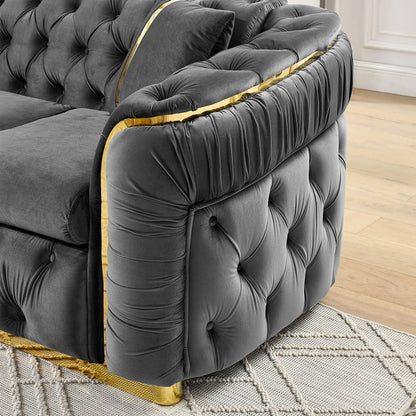 90.6 Velvet 3-Seater Sofa with 2 Pillows High-Density Cushions, Gold Accents, and Pillows