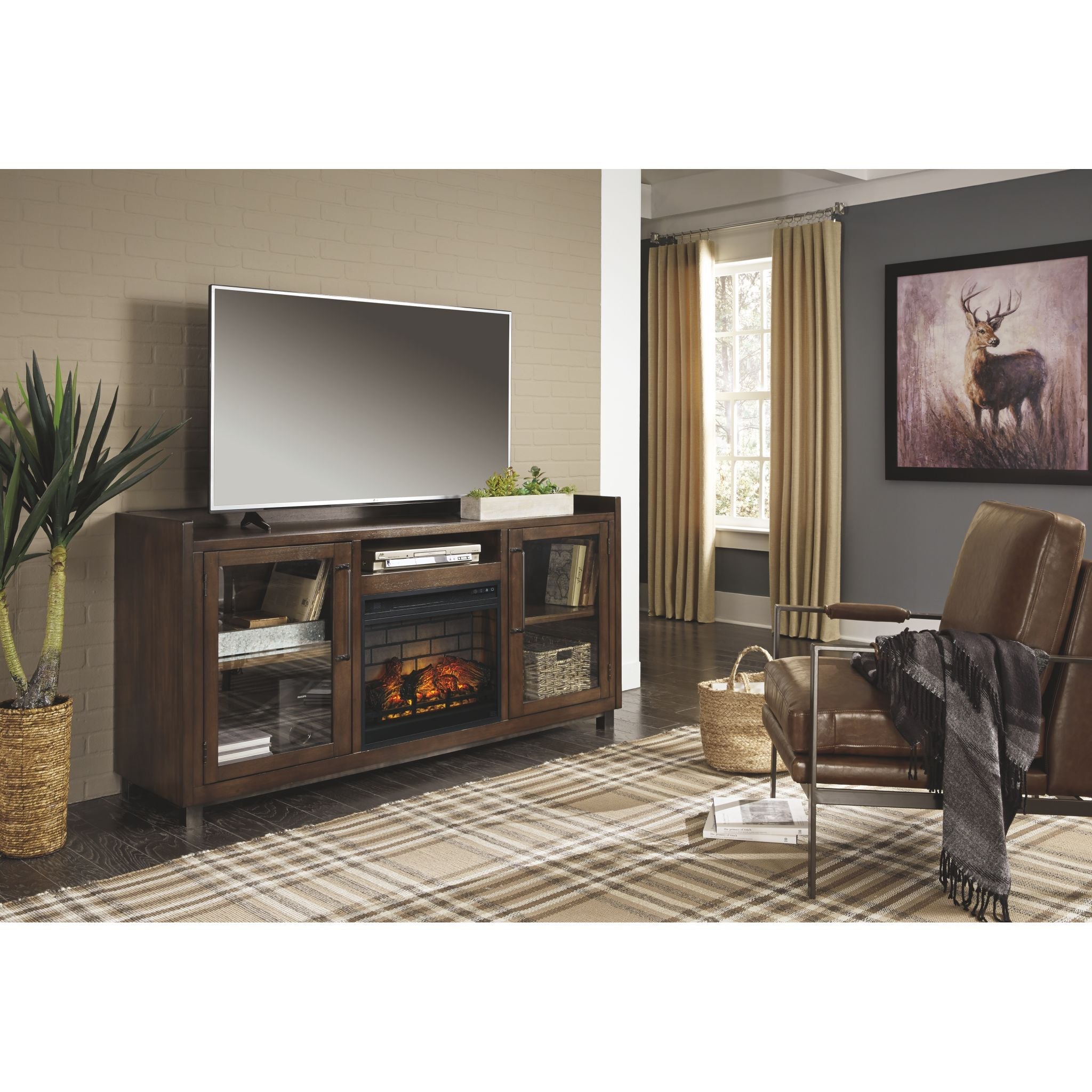Meuble TV Starmore avec cheminée - Marron
