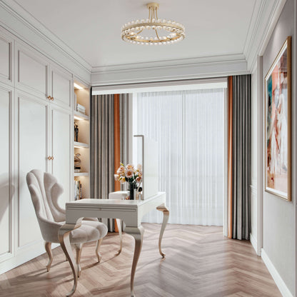 Plafonnier semi-encastré en cristal Elvira à 8 lumières, forme de roue de chariot