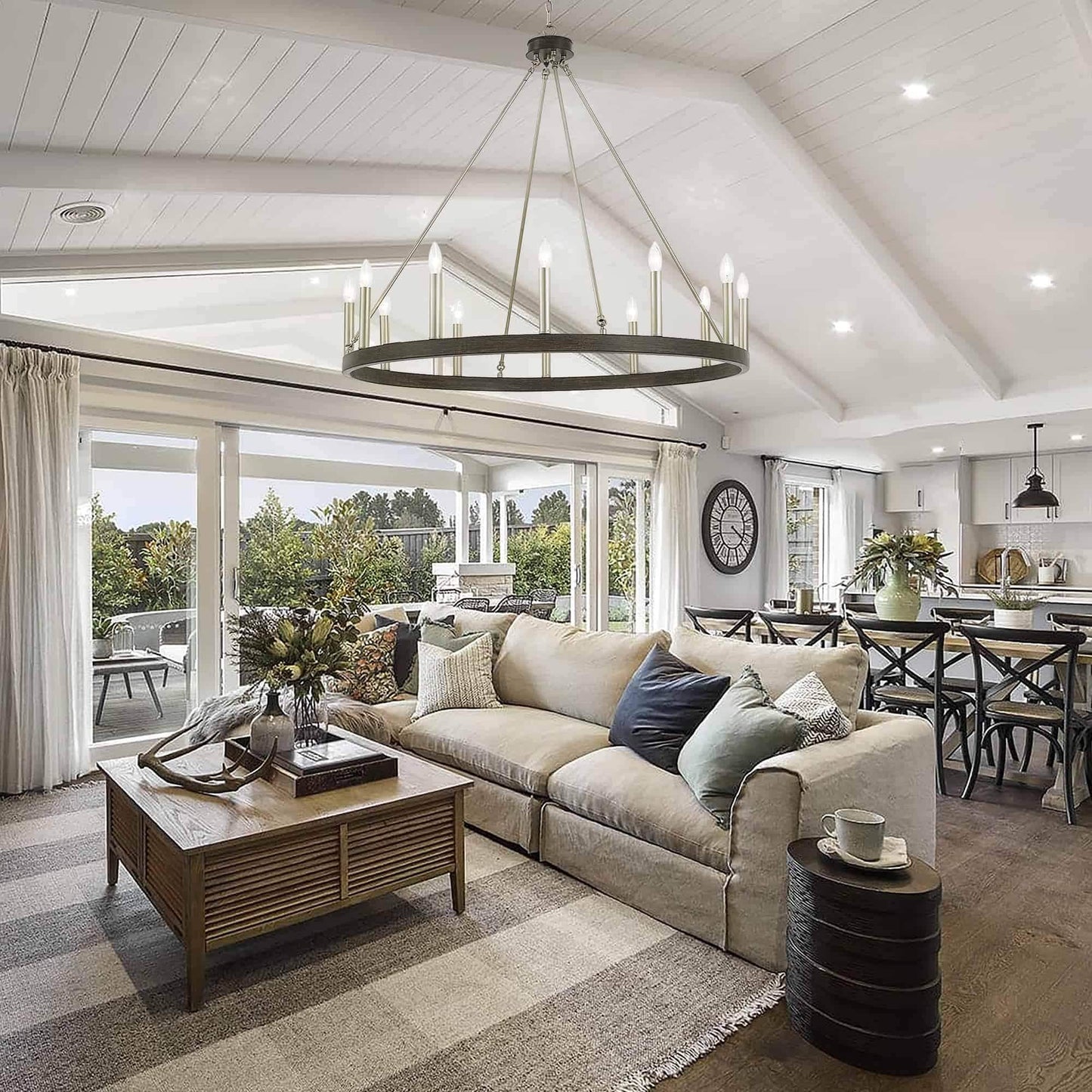 Lustre Acroma Farmhouse à 12 lumières, 40 po, en forme de roue de chariot, certifié UL - 40 po P x 138 po H