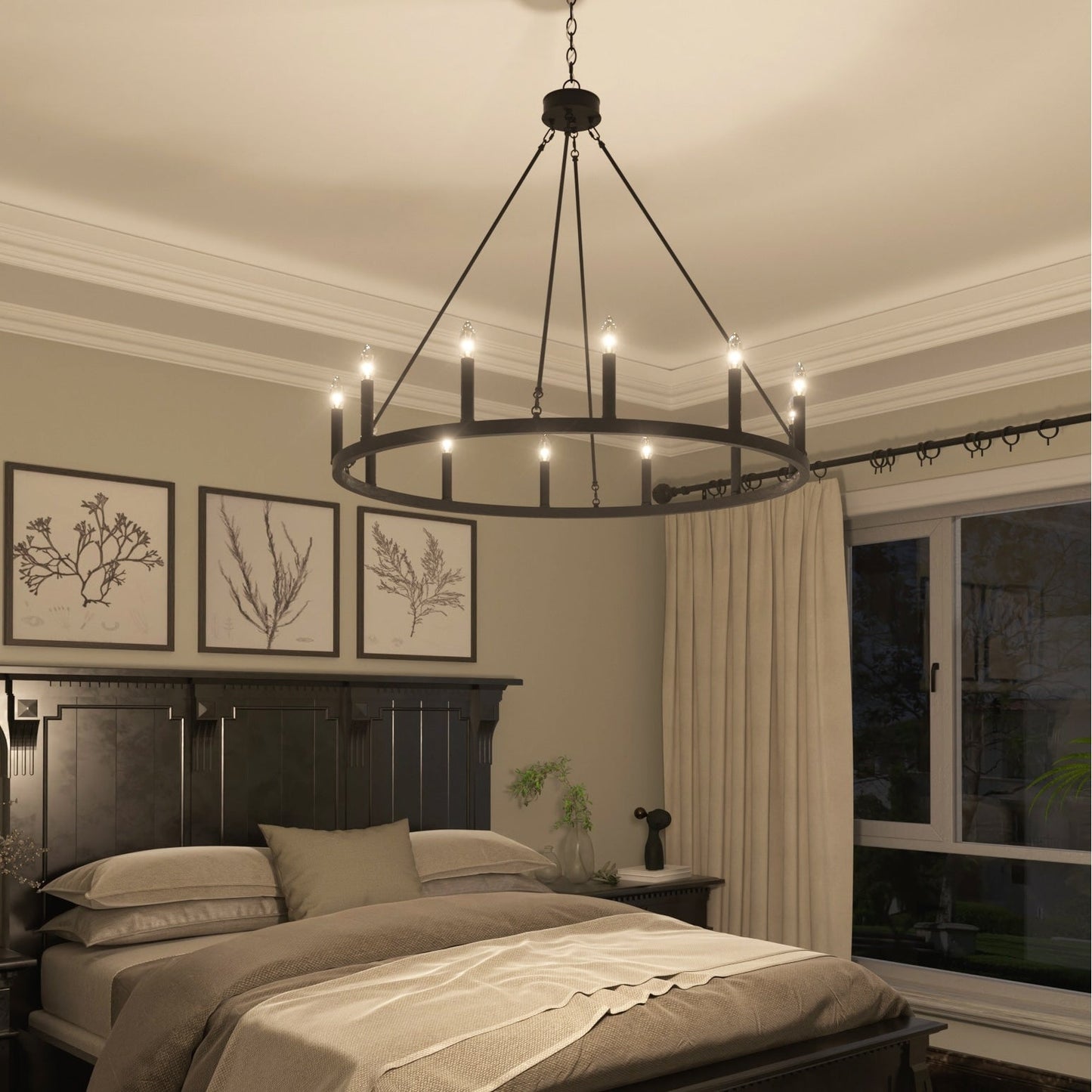 Lustre Acroma Farmhouse à 12 lumières, 40 po, en forme de roue de chariot, certifié UL - 40 po P x 138 po H