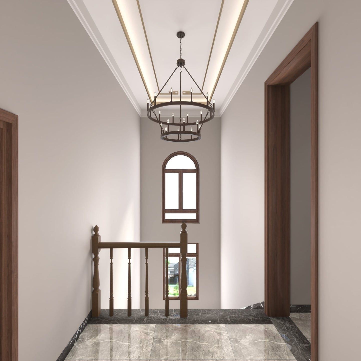 Lustre rond en forme de roue de chariot de style ferme moderne Acroma à 20 lumières de 40 po avec UL