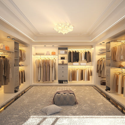 Rackcog Organiseur de placard réglable de 120 pouces avec tiroirs, système de placard avec étagères de bricolage pour placards et dressings