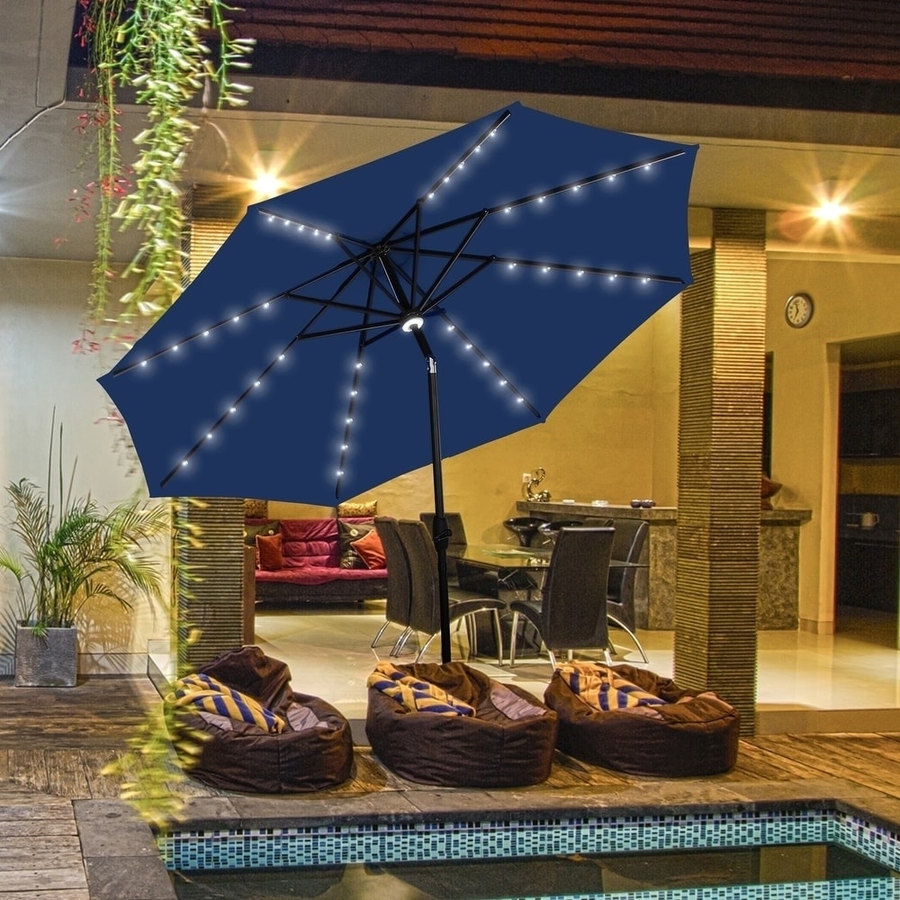 Ainfox 10ft Patio Umbrella with Lights Outdoor Solar Umbrella without Base