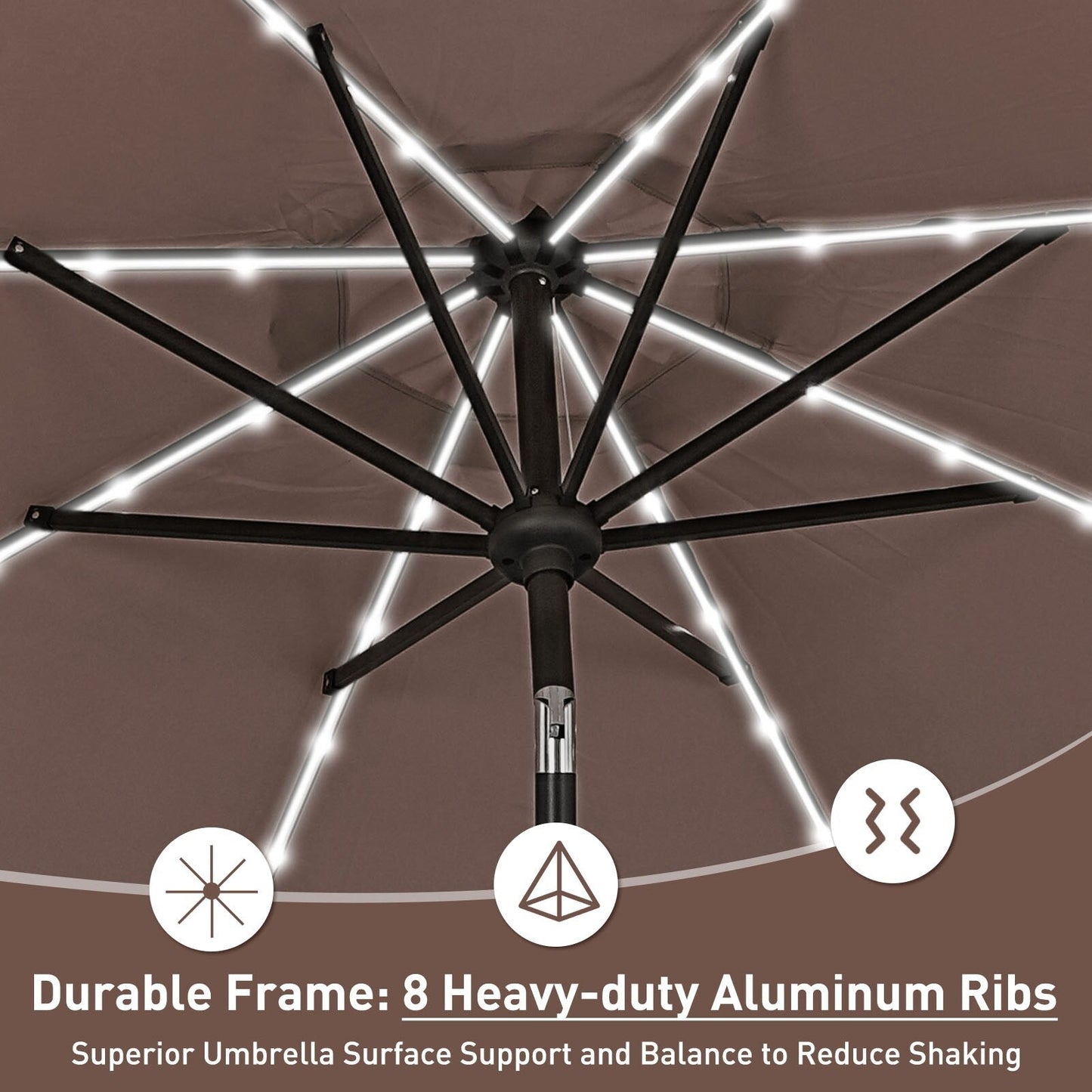 Ainfox 10ft Patio Umbrella with Lights Outdoor Solar Umbrella without Base