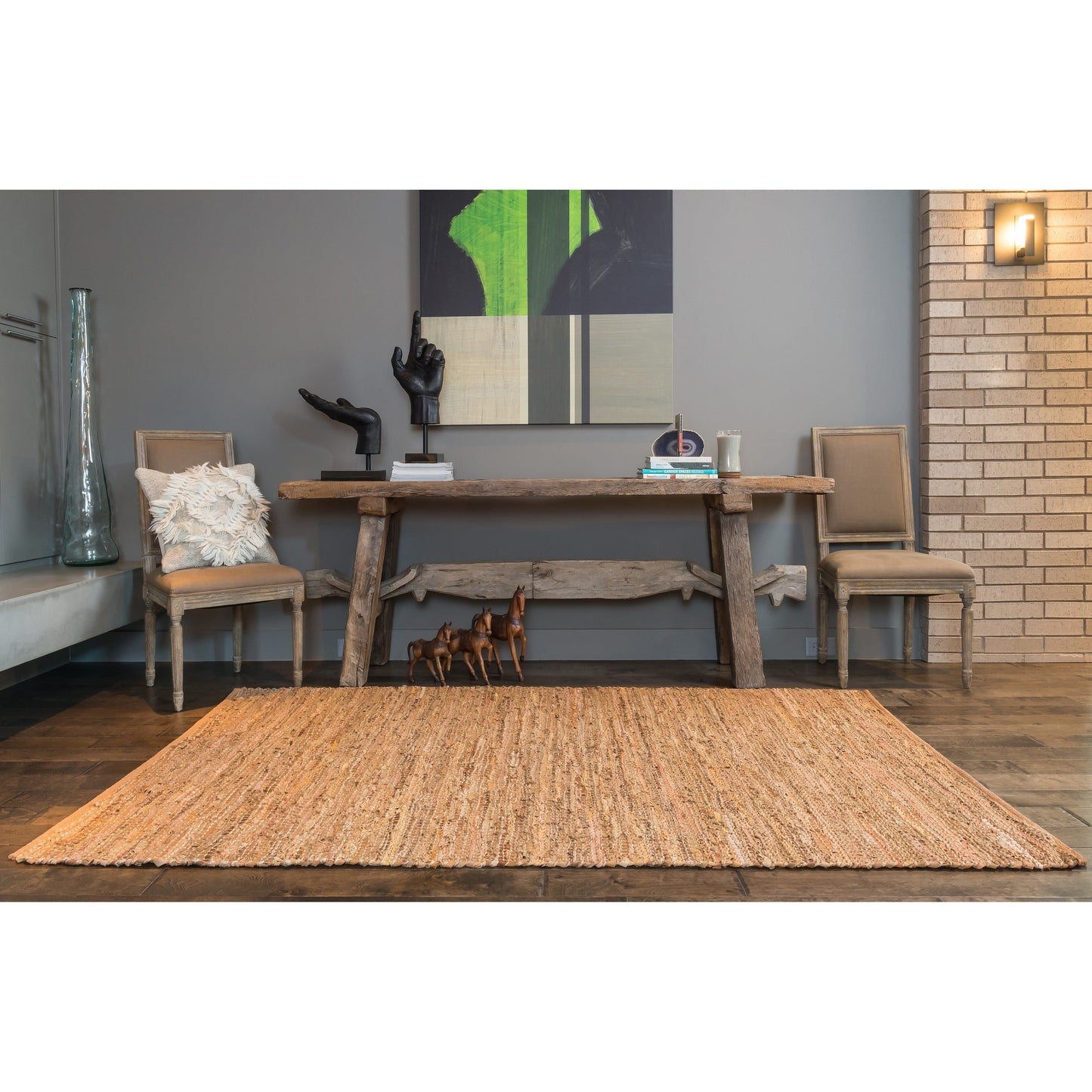 Alexander Home Farmhouse Jute and Leather Handwoven Area Rug