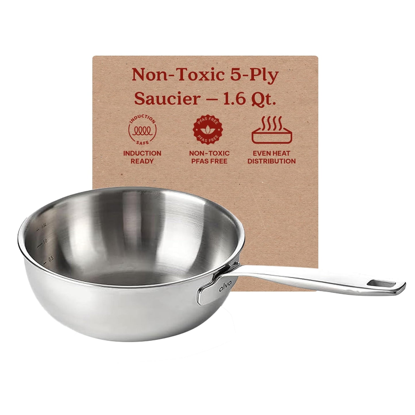 Saucière Alva Maestro en acier inoxydable 5 plis - 1,6 pinte. Non toxique