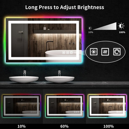 Miroir de salle de bain antibuée rétroéclairé RVB et à éclairage frontal LED