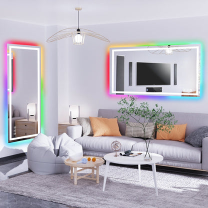 Miroir de salle de bain antibuée rétroéclairé RVB et à éclairage frontal LED