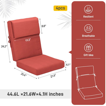 Lot de 4 coussins de chaise à dossier haut Aoodor Patio, 46 ​​x 21 x 4 pouces (coussins uniquement)
