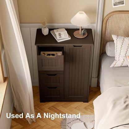 Meuble de rangement de salle de bain, meuble de rangement sur pied indépendant avec 4 tiroirs et étagère réglable