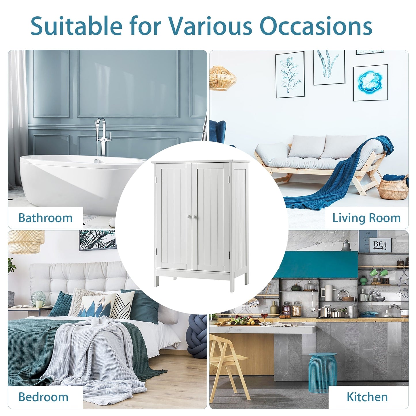 Bathroom Storage Cabinet with Double Doors Wooden Floor Shoe Cabinet