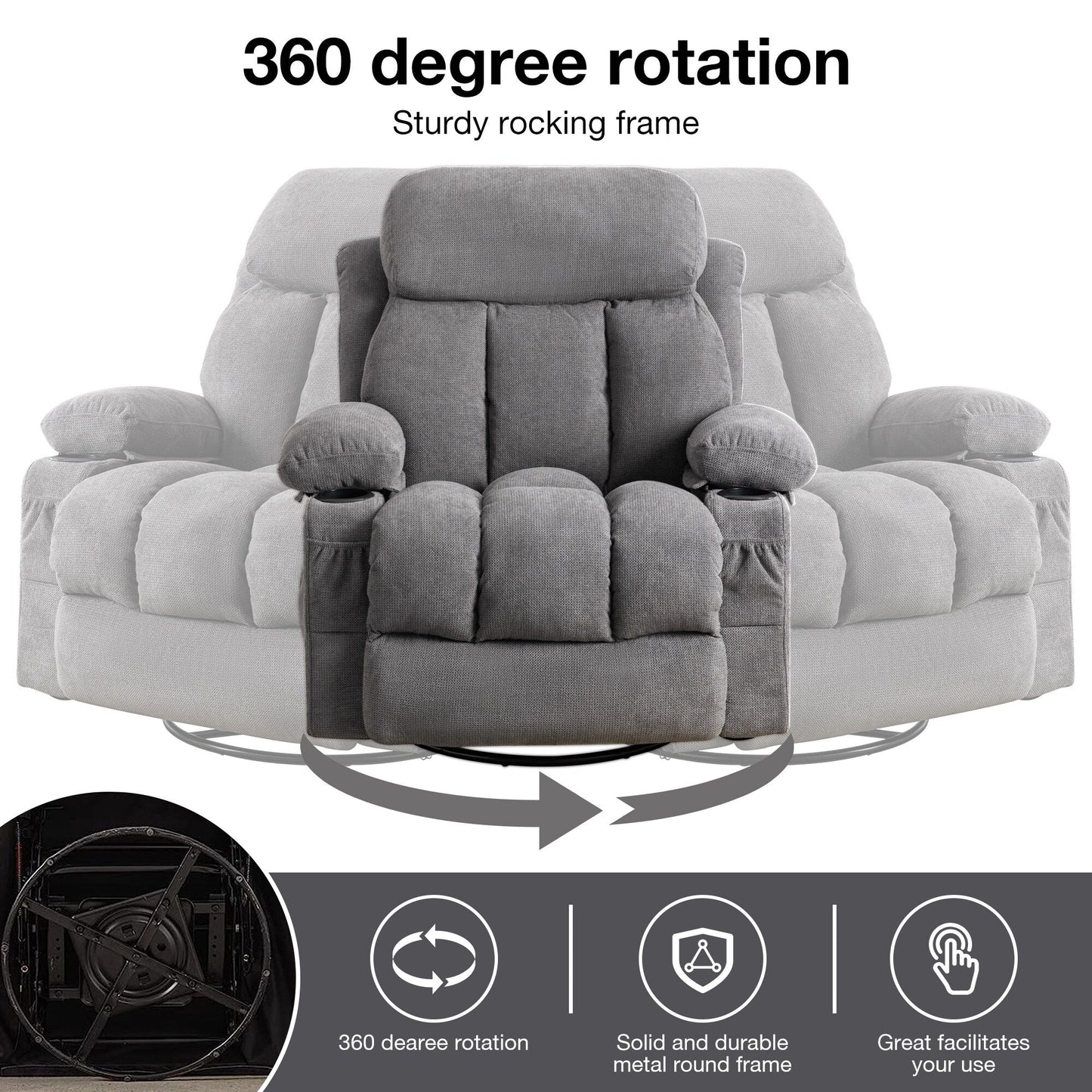 Beige Swivel Recliner with Massage, Heat & USB Charging