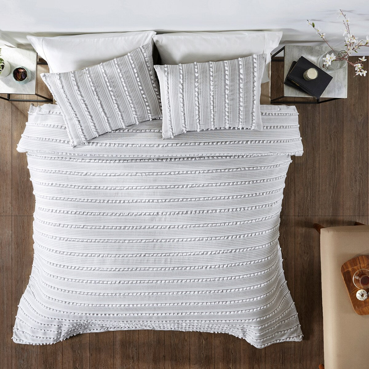 Better Trends Angelique Comforter Set 100% Cotton Tufted Soft Plush Chenille Elegant Stripes Machine Washable & Tumble Dry