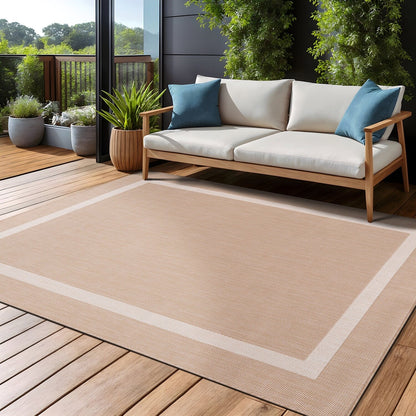 Beverly Rug Modern Bordered Indoor Outdoor Rug, Outside Carpet for Patio, Deck, Porch