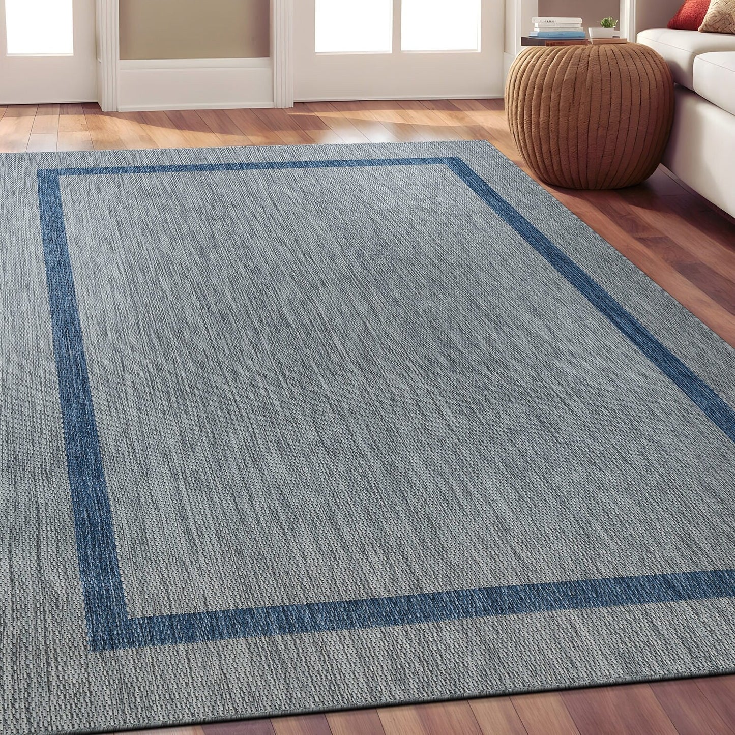 Beverly Rug Modern Bordered Indoor Outdoor Rug, Outside Carpet for Patio, Deck, Porch