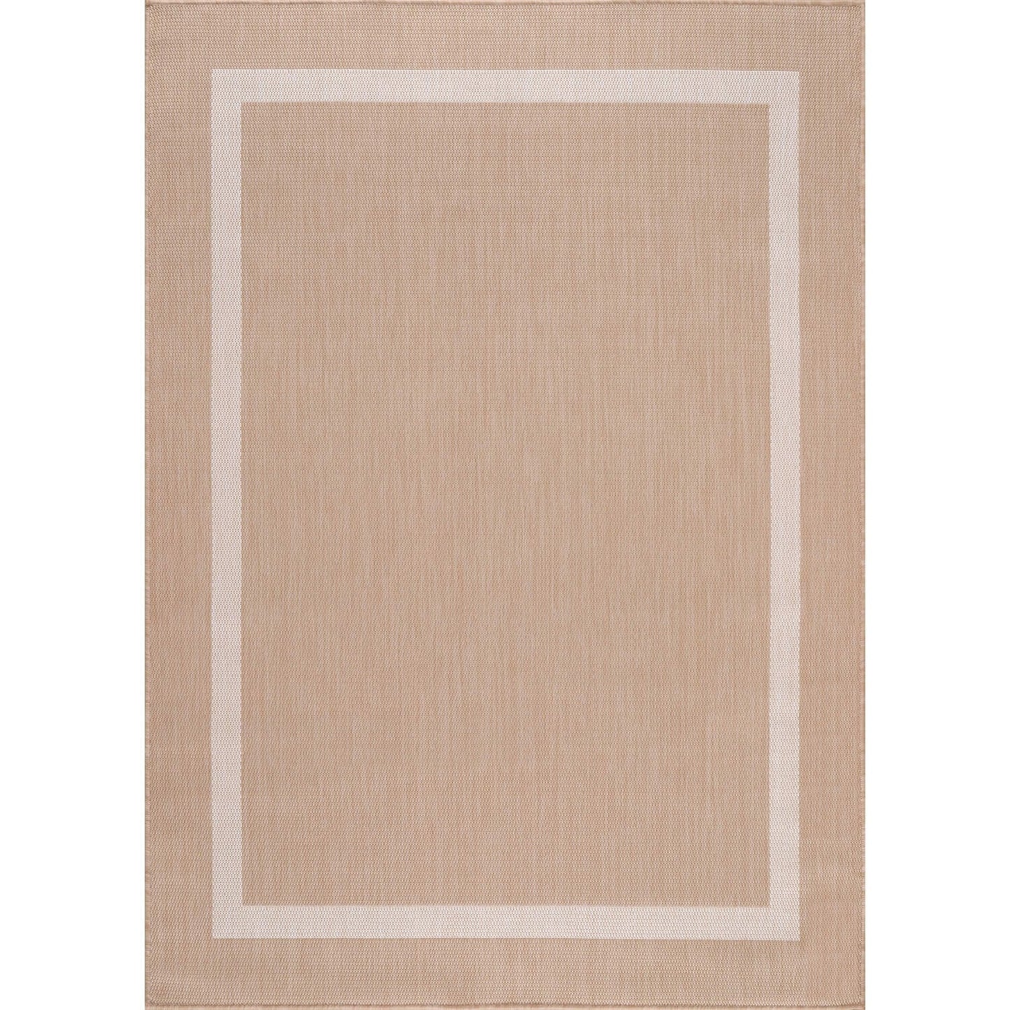 Beverly Rug Modern Bordered Indoor Outdoor Rug, Outside Carpet for Patio, Deck, Porch