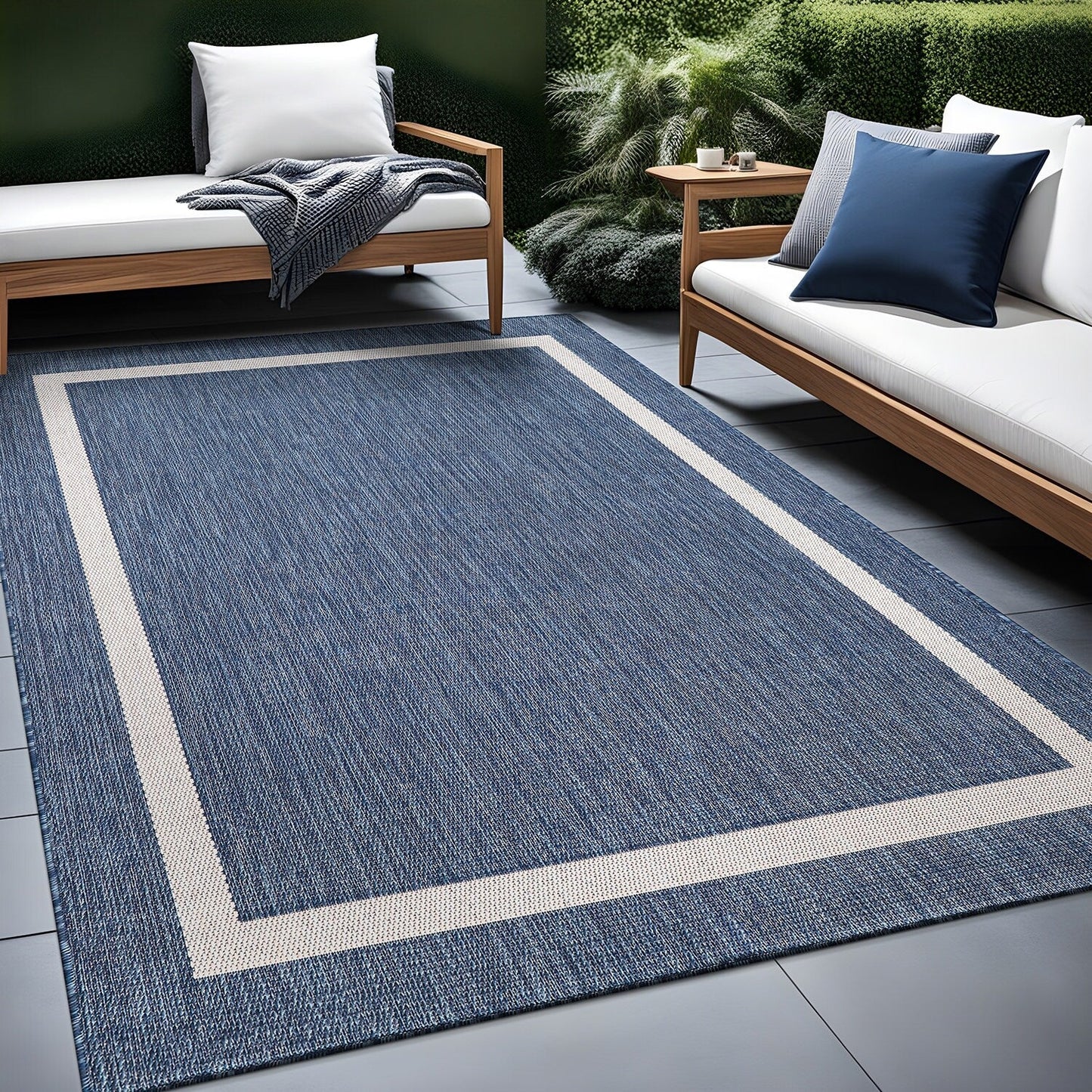 Beverly Rug Modern Bordered Indoor Outdoor Rug, Outside Carpet for Patio, Deck, Porch