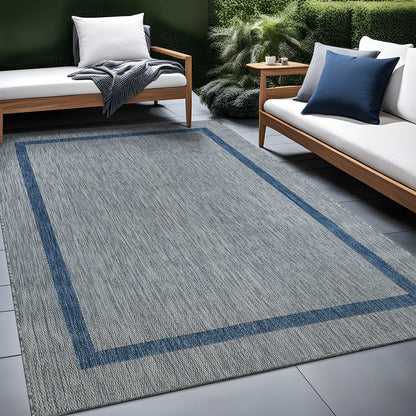 Beverly Rug Modern Bordered Indoor Outdoor Rug, Outside Carpet for Patio, Deck, Porch