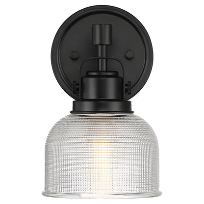 Black Bathroom Vanity Wall Light with Clear Prismatic Glass Shade