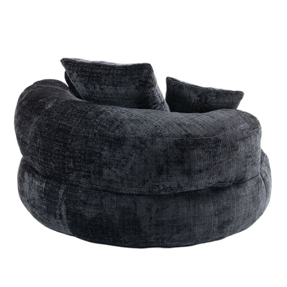 Black Oversized 42.52 Chenille Lazy Bean Bag Single Sofa with Three Pillows for Bedroom