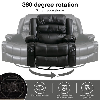 Black Swivel Rocker Recliner with Heat, Massage & USB Ports